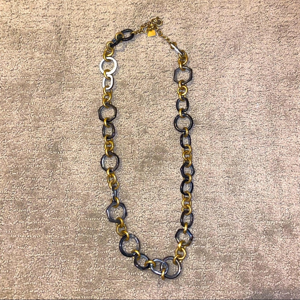 GOLD HAMMERED MULTI LINK LONG NECKLACE